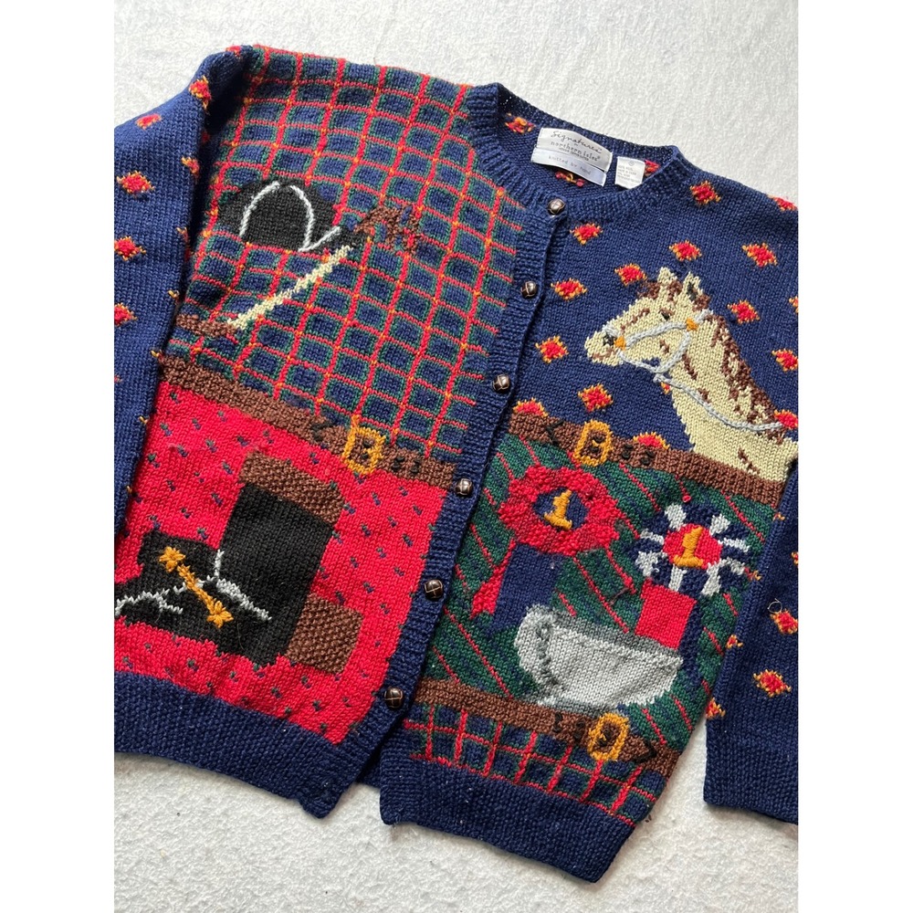 Signatures by Northern Isles Womens M Wool Cardigan Horse equestrian sweater 90s